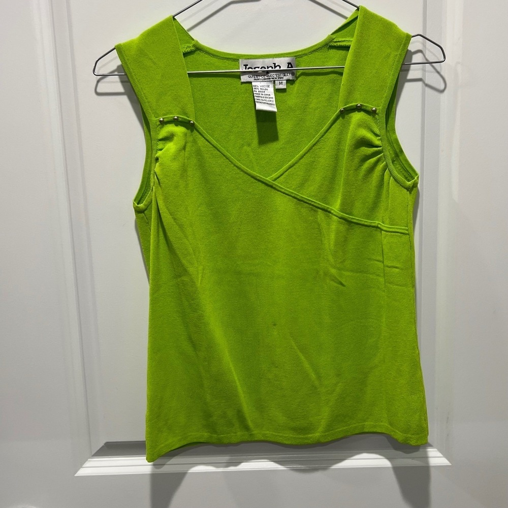 Joseph A Womens Knit Top Surplice V-Neck Lime Green Size M